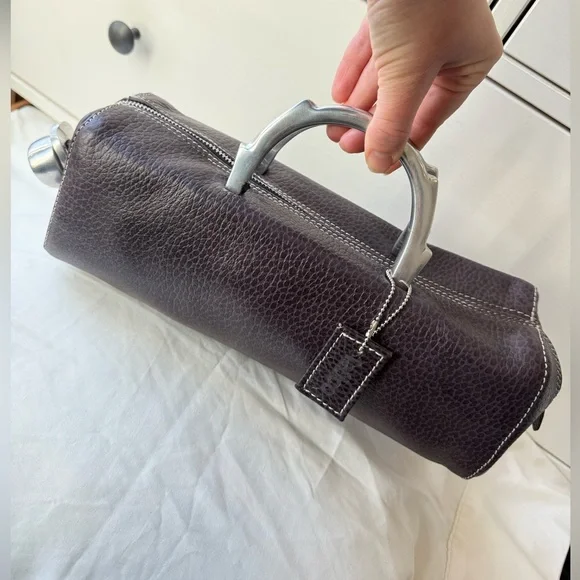 Latica Vintage Y2K Pebbled Leather Barrel Bag | Purple Silver Handle - Picture 15 of 17